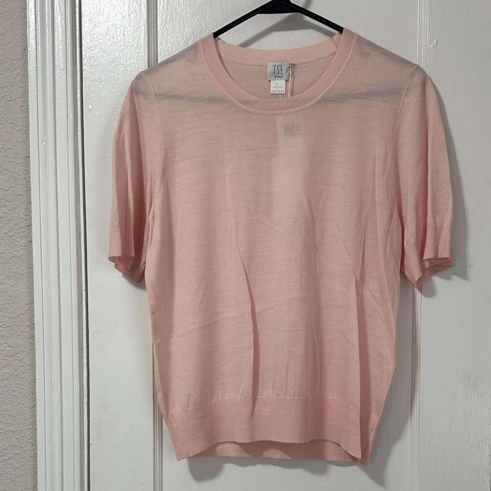 TSE Pale Pink Short Sleeve Knit Top
